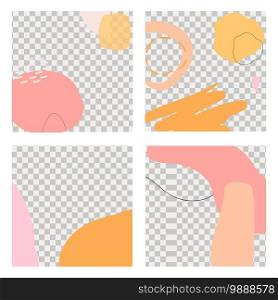 Contemporary doodle illustration with hand drawn various yellow, orange neon shapes. Simple vector decorative pink geometric elements. Cartoon trendy set, modern design for wall decoration, postcard or brochure.