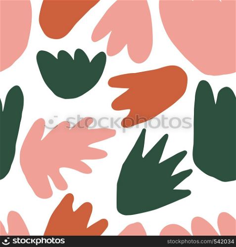 Contemporary floral seamless pattern. Modern abstract natural colorful shapes. Hand drawn blots backdrop. Concept trendy fabric textile design. Contemporary floral seamless pattern. Modern abstract natural colorful shapes.