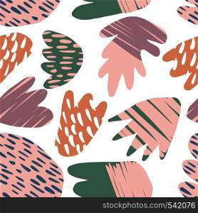 Contemporary floral seamless pattern. Modern abstract natural colorful shapes or blots. Concept trendy fabric textile design on white background. Contemporary floral seamless pattern. Modern abstract natural colorful shapes