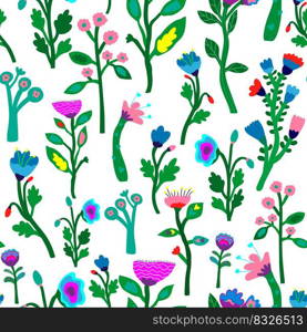 Contemporary floral seamless pattern. Strange shapes flower background. Tropical plants endless wallpaper. Abstract botanical ornament. Dsign for fabric, textile print, wrapping paper, cover.. Contemporary floral seamless pattern. Strange shapes flower background. Tropical plants endless wallpaper.