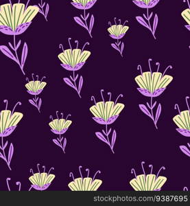 Contemporary flower seamless pattern. Cute stylized flowers wallpaper. Decorative naive botanical backdrop. For fabric design, textile print, wrapping paper, cover. Vector illustration. Contemporary flower seamless pattern. Cute stylized flowers wallpaper. Decorative naive botanical backdrop.