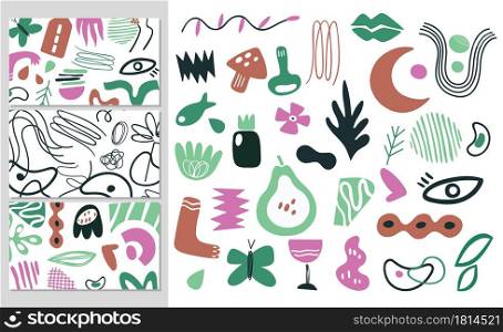 Contemporary forms collection. Different abstract shapes, modern scandinavian style design elements. Cards pattern vector template. Illustration funky shape and form for brochure decorative. Contemporary forms collection. Different abstract shapes, modern scandinavian style design elements. Cards pattern vector template
