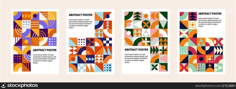 Contemporary geometric banners. Abstract bauhaus posters, artwork tiles with diverse shapes. Minimal creative grid, colorful graphic garish vector cards. Illustration bauhaus contemporary geometric. Contemporary geometric banners. Abstract bauhaus posters, artwork tiles with diverse shapes. Minimal creative grid, colorful graphic garish vector cards