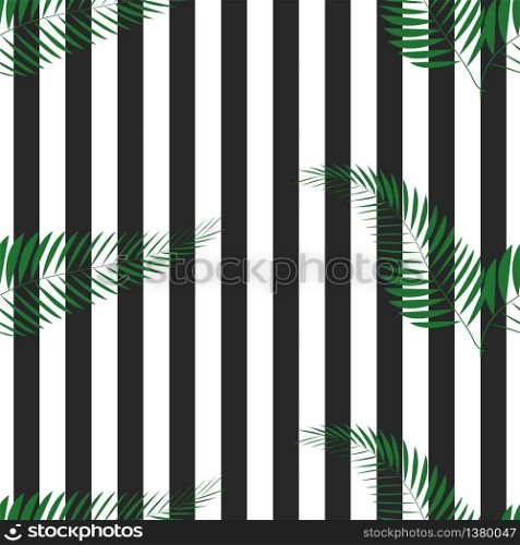 Contemporary geometric fashion print with palm leaves and stripes. Abstract wallpaper pattern