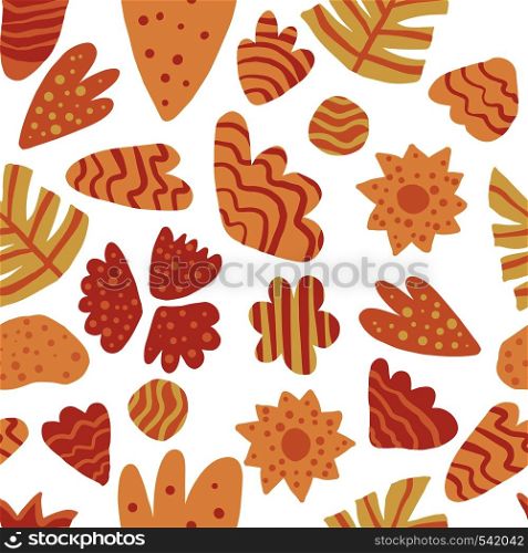 Contemporary leaves seamless pattern. Hand draw abstract floral wallpaper. Exotic jungle plants vector illustration. Concept trendy fabric textile design. Contemporary leaves seamless pattern. Hand draw abstract floral wallpaper.