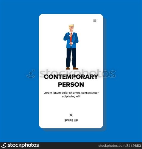 contemporary person vector. abstract man, business people, modern office male contemporary person web flat cartoon illustration. contemporary person vector