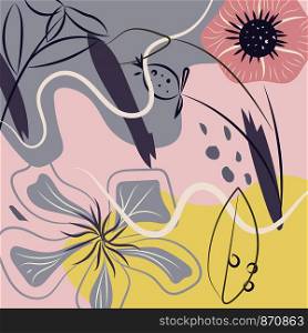 Contemporary silk scarf with florals pattern. Vector illustration Scandinavian style