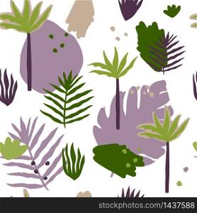 Contemporary tropical palm tree seamless pattern in collage style. Trendy design for fabric, textile print, wrapping paper, cover. Modern vector illustration.. Contemporary tropical palm tree seamless pattern in collage style.