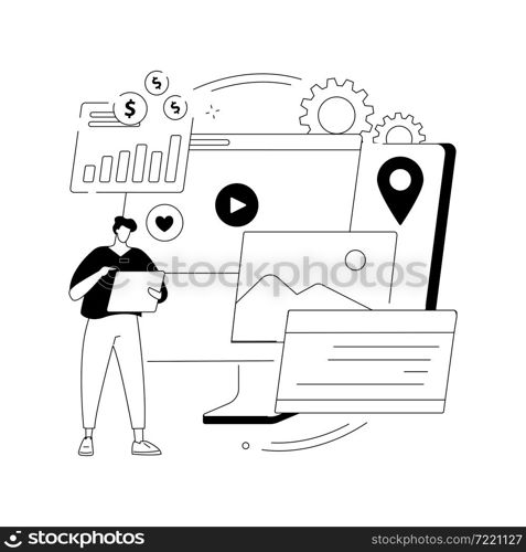 Content aggregator abstract concept vector illustration. Aggregator software, best media content in one place, selected texts for resale, aggregation tools, business model abstract metaphor.. Content aggregator abstract concept vector illustration.