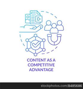 Content as competitive advantage blue gradient concept icon. Development. Data design strategy abstract idea thin line illustration. Isolated outline drawing. Myriad Pro-Bold fonts used. Content as competitive advantage blue gradient concept icon