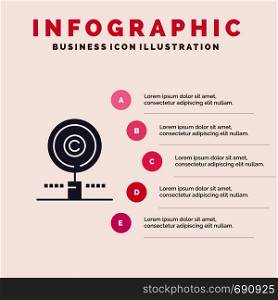 Content, Copyright, Find, Owner, Property Solid Icon Infographics 5 Steps Presentation Background