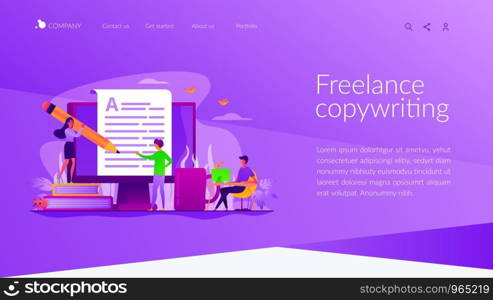 Content creating, articles, text writing and editing remote job. Inbound marketing. Copywriting job, home based copywriter, freelance copywriting concept. Website homepage header landing web page template.. Copywriting landing page template