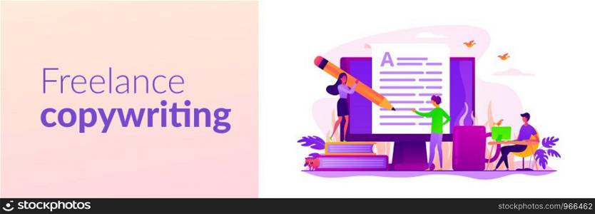 Content creating, articles, text writing and editing remote job. Inbound marketing. Copywriting job, home based copywriter, freelance copywriting concept. Header or footer banner template with copy space.. Copywriting web banner concept