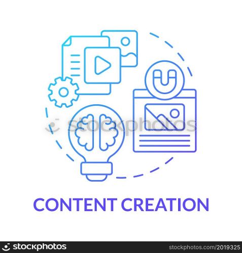 Content creation blue gradient concept icon. Online entrepreneur skill abstract idea thin line illustration. Generating topic ideas. Create educational material. Vector isolated outline color drawing. Content creation blue gradient concept icon