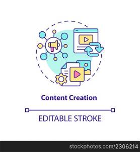 Content creation concept icon. Social media and websites. Advanced digital skills abstract idea thin line illustration. Isolated outline drawing. Editable stroke. Arial, Myriad Pro-Bold fonts used. Content creation concept icon