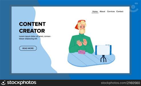 Content creator video. digital blog. social blogger online. marketing media character web flat cartoon illustration. Content creator vector