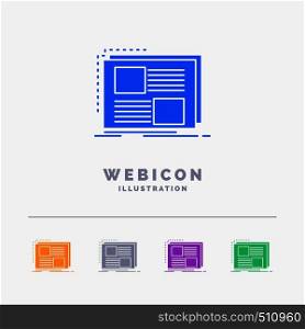 Content, design, frame, page, text 5 Color Glyph Web Icon Template isolated on white. Vector illustration. Vector EPS10 Abstract Template background