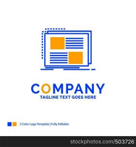 Content, design, frame, page, text Blue Yellow Business Logo template. Creative Design Template Place for Tagline.