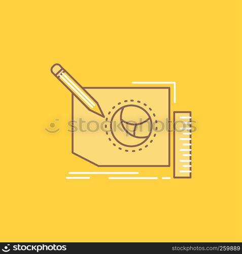 Content, design, frame, page, text Flat Line Filled Icon. Beautiful Logo button over yellow background for UI and UX, website or mobile application