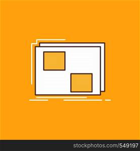 Content, design, frame, page, text Flat Line Filled Icon. Beautiful Logo button over yellow background for UI and UX, website or mobile application. Vector EPS10 Abstract Template background