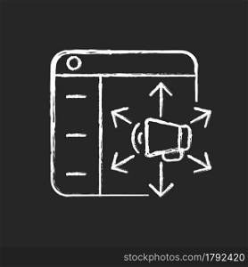 Content distribution platforms chalk white icon on dark background. Promote resources to online audiences. Increase traffic to websites. Isolated vector chalkboard illustration on black. Content distribution platforms chalk white icon on dark background