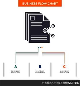 content, files, sharing, share, document Business Flow Chart Design with 3 Steps. Glyph Icon For Presentation Background Template Place for text.. Vector EPS10 Abstract Template background