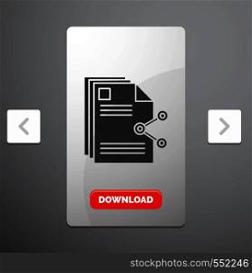 content, files, sharing, share, document Glyph Icon in Carousal Pagination Slider Design & Red Download Button. Vector EPS10 Abstract Template background