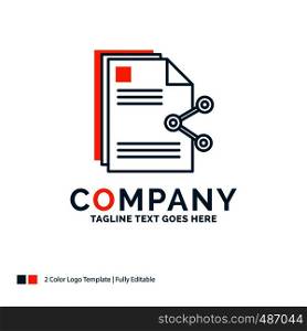 content, files, sharing, share, document Logo Design. Blue and Orange Brand Name Design. Place for Tagline. Business Logo template.