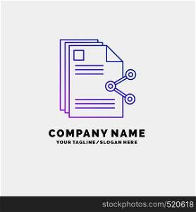 content, files, sharing, share, document Purple Business Logo Template. Place for Tagline. Vector EPS10 Abstract Template background