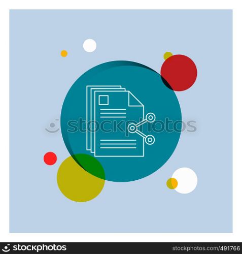 content, files, sharing, share, document White Line Icon colorful Circle Background. Vector EPS10 Abstract Template background