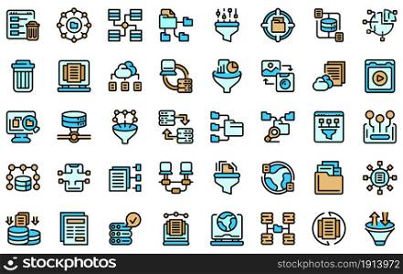 Content filter icons set. Outline set of content filter vector icons thin line color flat isolated on white. Content filter icons set line color vector