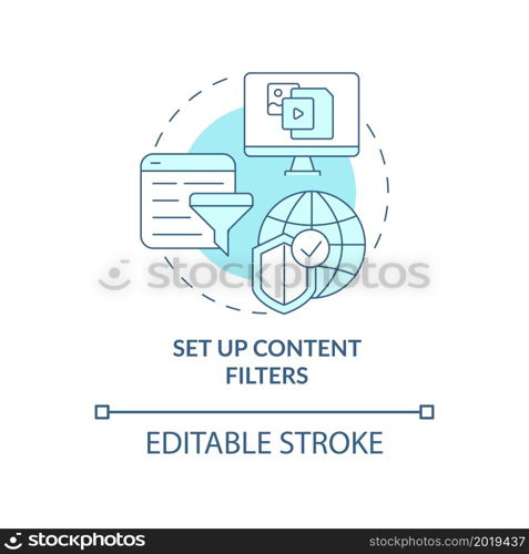 Content filters for online safety concept icon. Restriction of access to chosen information types abstract idea thin line illustration. Vector isolated outline color drawing. Editable stroke. Content filters for online safety concept icon