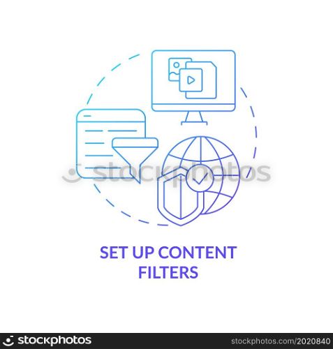 Content filters online safety blue gradient concept icon. Limits of access to chosen information types abstract idea thin line illustration. Information Vector isolated outline color drawing. Content filters online safety blue gradient concept icon