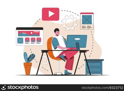 Content manager concept isolated. Creation of content for filling site layout. People scene in flat cartoon design. Vector illustration for blogging, website, mobile app, promotional materials.