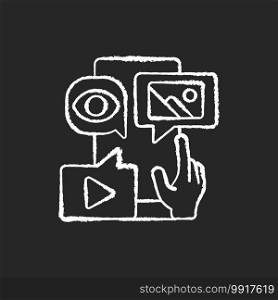 Content marketing chalk white icon on black background. Is form of marketing focused on creating and distributing content for targeted audience online. Isolated vector chalkboard illustration. Content marketing chalk white icon on black background