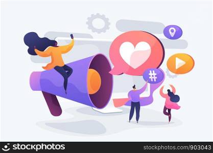 Content marketing, internet advertising business, customer attraction. Like comment share giveaway, social networks promotion, like farming concept. Vector isolated concept creative illustration. Social network promotion concept vector illustration