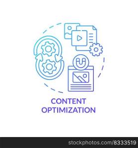 Content optimization blue gradient concept icon. SEO analytics. AI technology in marketing abstract idea thin line illustration. Isolated outline drawing. Myriad Pro-Bold font used. Content optimization blue gradient concept icon