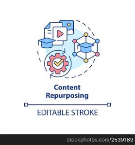 Content repurposing concept icon. Tendency in skill development abstract idea thin line illustration. Choose new formats. Isolated outline drawing. Editable stroke. Arial, Myriad Pro-Bold fonts used. Content repurposing concept icon