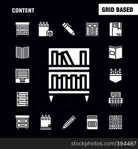 Content Solid Glyph Icon Pack For Designers And Developers. Icons Of Book, Book Mark, Content, Content, Pens, Pocket, Content, Vector