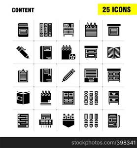 Content Solid Glyph Icon Pack For Designers And Developers. Icons Of Book, Book Mark, Content, Content, Pens, Pocket, Content, Vector