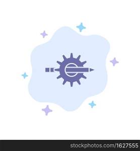 Content, Writing, Design, Development, Gear, Production Blue Icon on Abstract Cloud Background