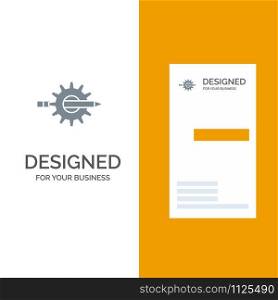 Content, Writing, Design, Development, Gear, Production Grey Logo Design and Business Card Template