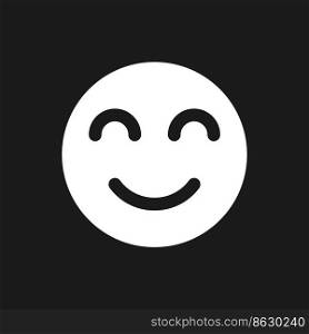 Contented emoji dark mode glyph ui icon. Pleased and relaxed. Optimistic. User interface design. White silhouette symbol on black space. Solid pictogram for web, mobile. Vector isolated illustration. Contented emoji dark mode glyph ui icon