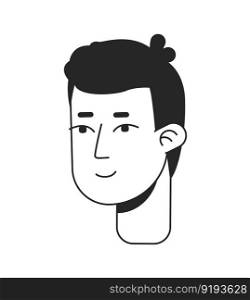 Contented young man flat line monochromatic vector character head. Simple outline avatar icon. Editable cartoon user portrait. Lineart spot illustration for web graphic design and animation. Contented young man flat line monochromatic vector character head