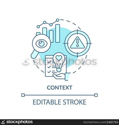 Context turquoise concept icon. Innovation management abstract idea thin line illustration. Identifying opportunities. Isolated outline drawing. Editable stroke. Arial, Myriad Pro-Bold fonts used. Context turquoise concept icon