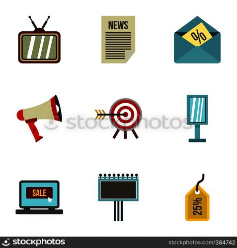 Contextual advertising icons set. Flat illustration of 9 contextual advertising vector icons for web. Contextual advertising icons set, flat style