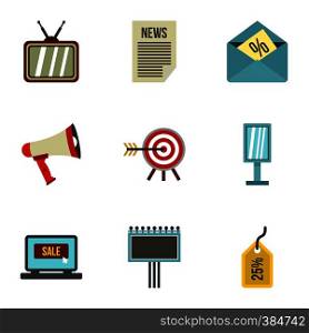 Contextual advertising icons set. Flat illustration of 9 contextual advertising vector icons for web. Contextual advertising icons set, flat style