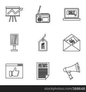 Contextual advertising icons set. Outline illustration of 9 contextual advertising vector icons for web. Contextual advertising icons set, outline style