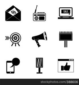 Contextual advertising icons set. Simple illustration of 9 contextual advertising vector icons for web. Contextual advertising icons set, simple style