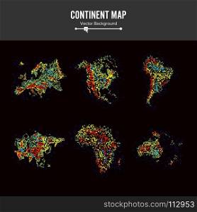 Continent Maps. Abstract Background Vector. Colorful Dots Isolated On Black.. Continent Maps. Abstract Background Vector. Colorful Dots Isolated On Black
